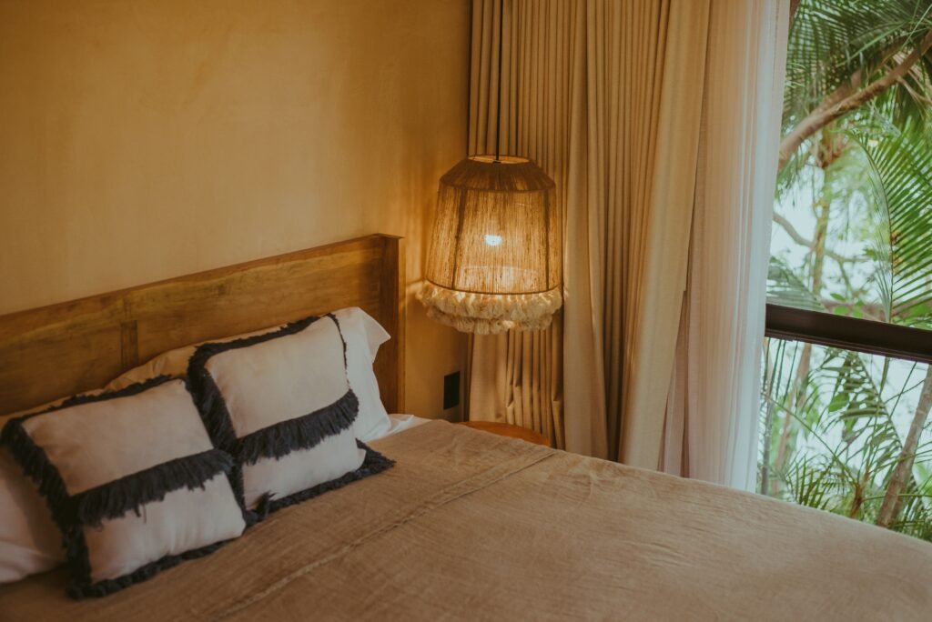 Earthy bedroom with warm natural color palette