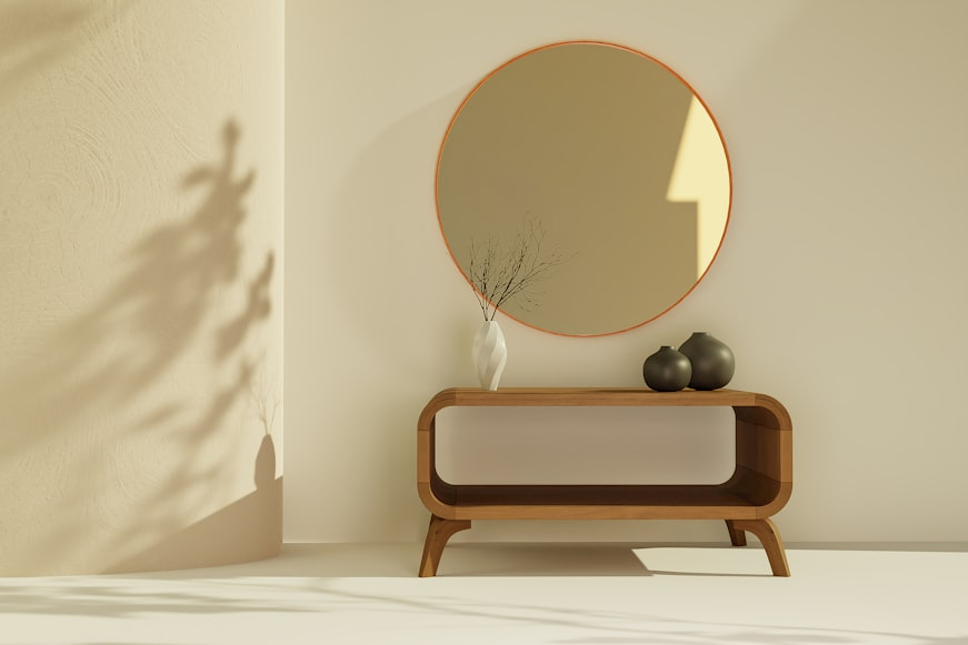 Entryway Decor Ideas: 15 Stunning Ways to Impress Guests Modern entryway with large mirror above console table and soft lighting