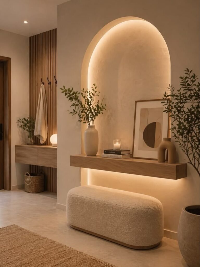 Luxe interior design featuring layered textures and rich materials