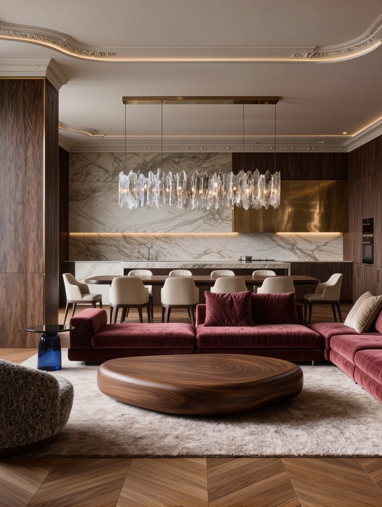 Luxury interior lighting with elegant chandelier and premium decor