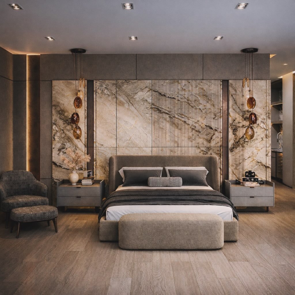 Luxury kitchen design featuring marble countertops and custom cabinetry
