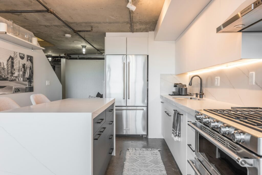 Modern IKEA kitchen design with clean lines and stylish lighting interior