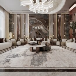 Modern interior living room with neutral colors, luxury furniture and elegant home decor