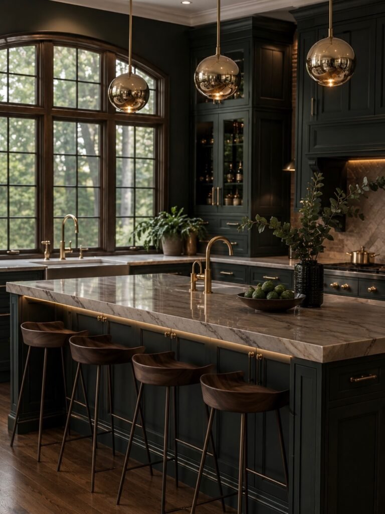 Luxury kitchen design featuring marble countertops and custom cabinetry