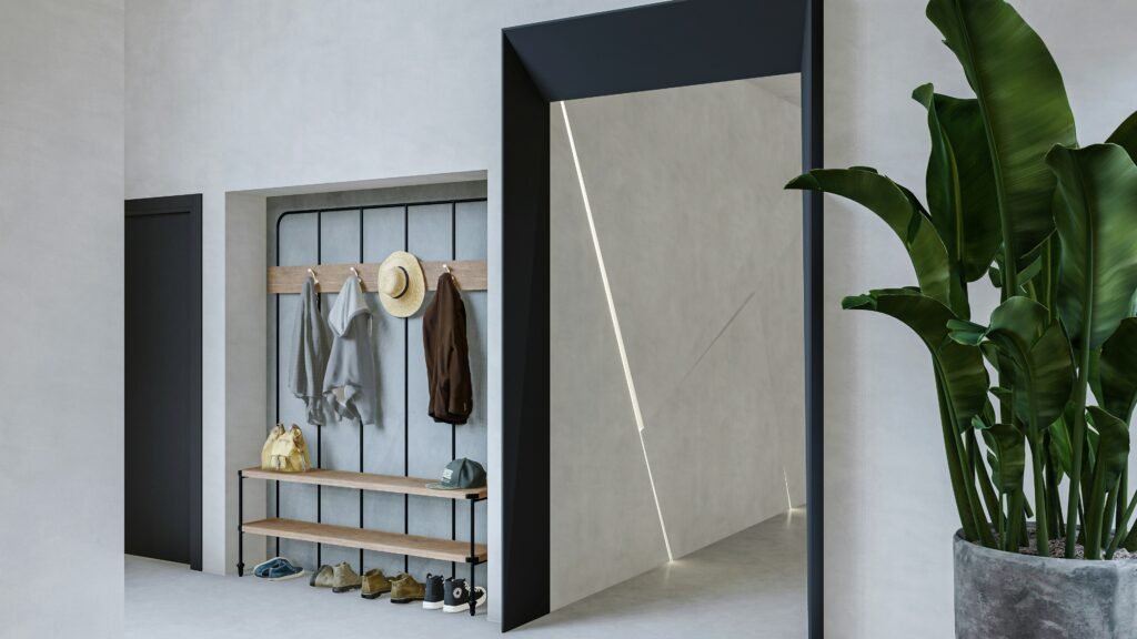 Entryway Decor Ideas: 15 Stunning Ways to Impress Guests Small entryway with wall shelves and hooks for storage