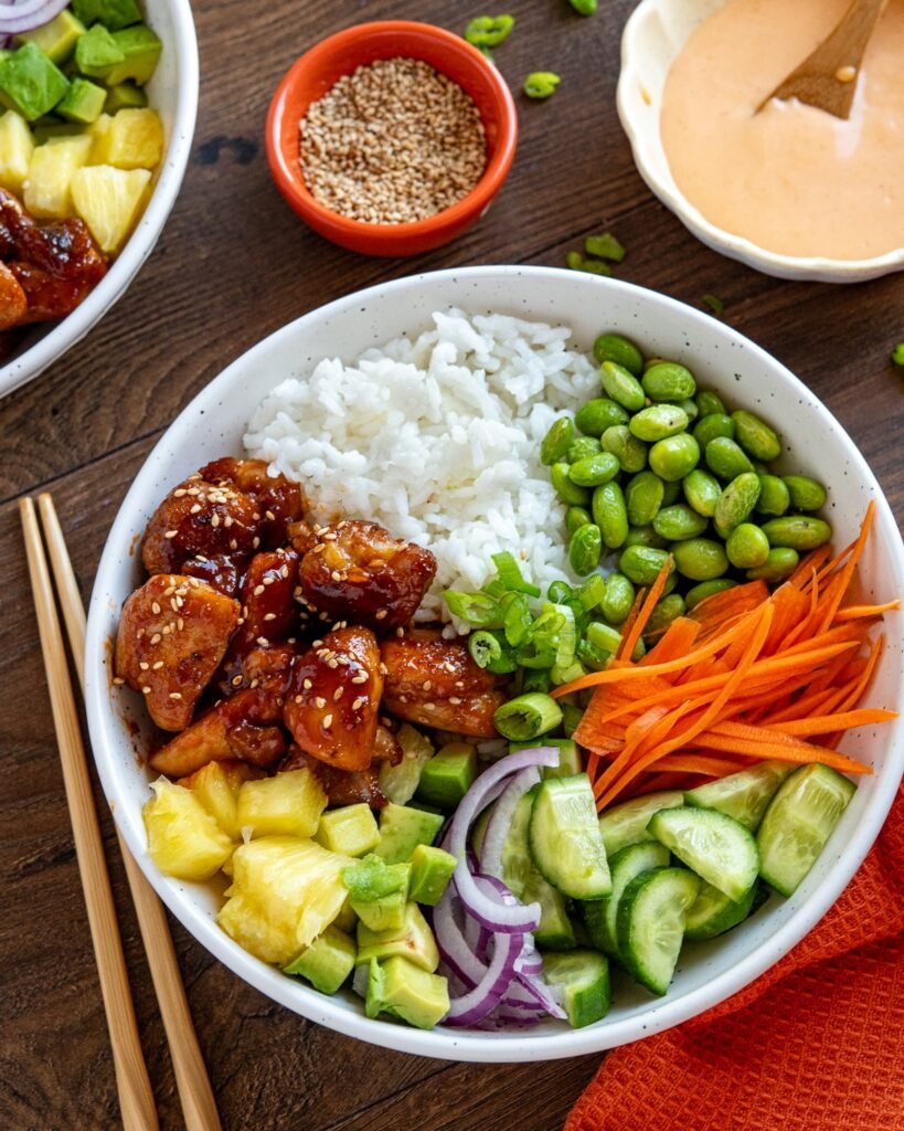 Chicken Rice Bowl Recipe with Creamy Avocado Sauce