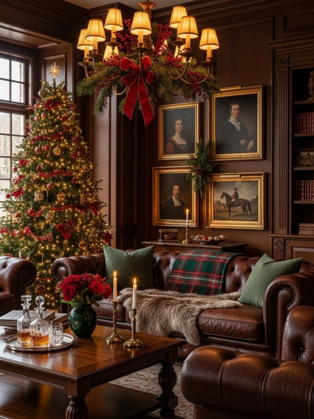 Ralph Lauren Christmas decor with a cozy traditional living room and Christmas tree