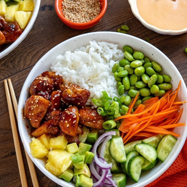 Chicken Rice Bowl Recipe with Creamy Avocado Sauce