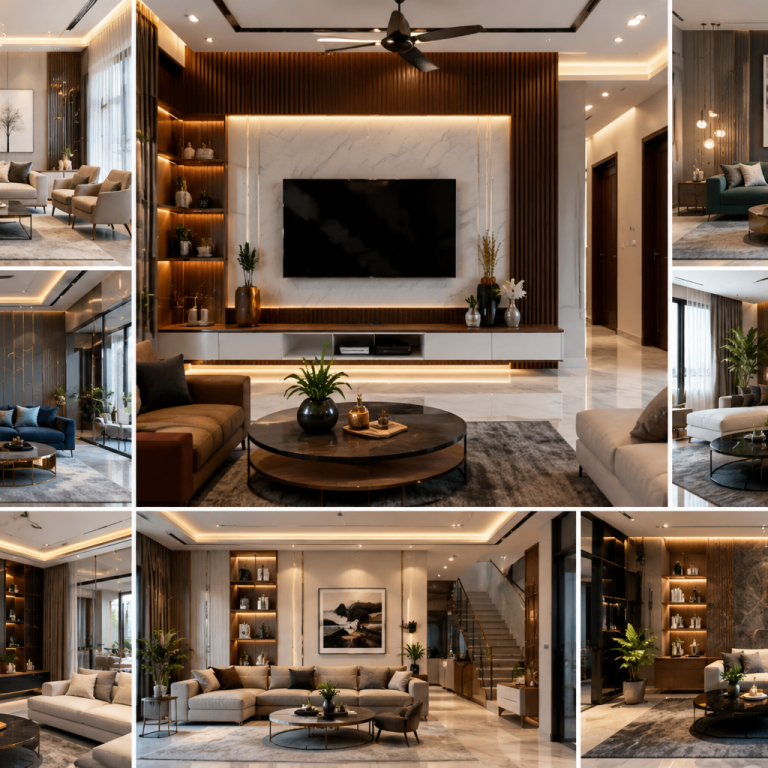modern interior design for hall with stylish living room and luxury lighting setup