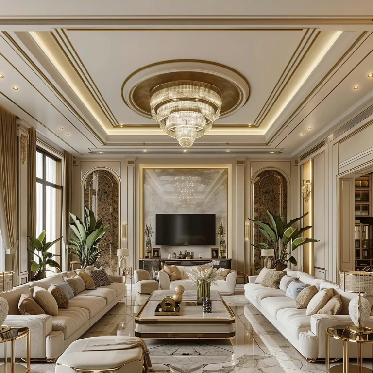 modern interior design for hall with stylish living room and luxury lighting setup